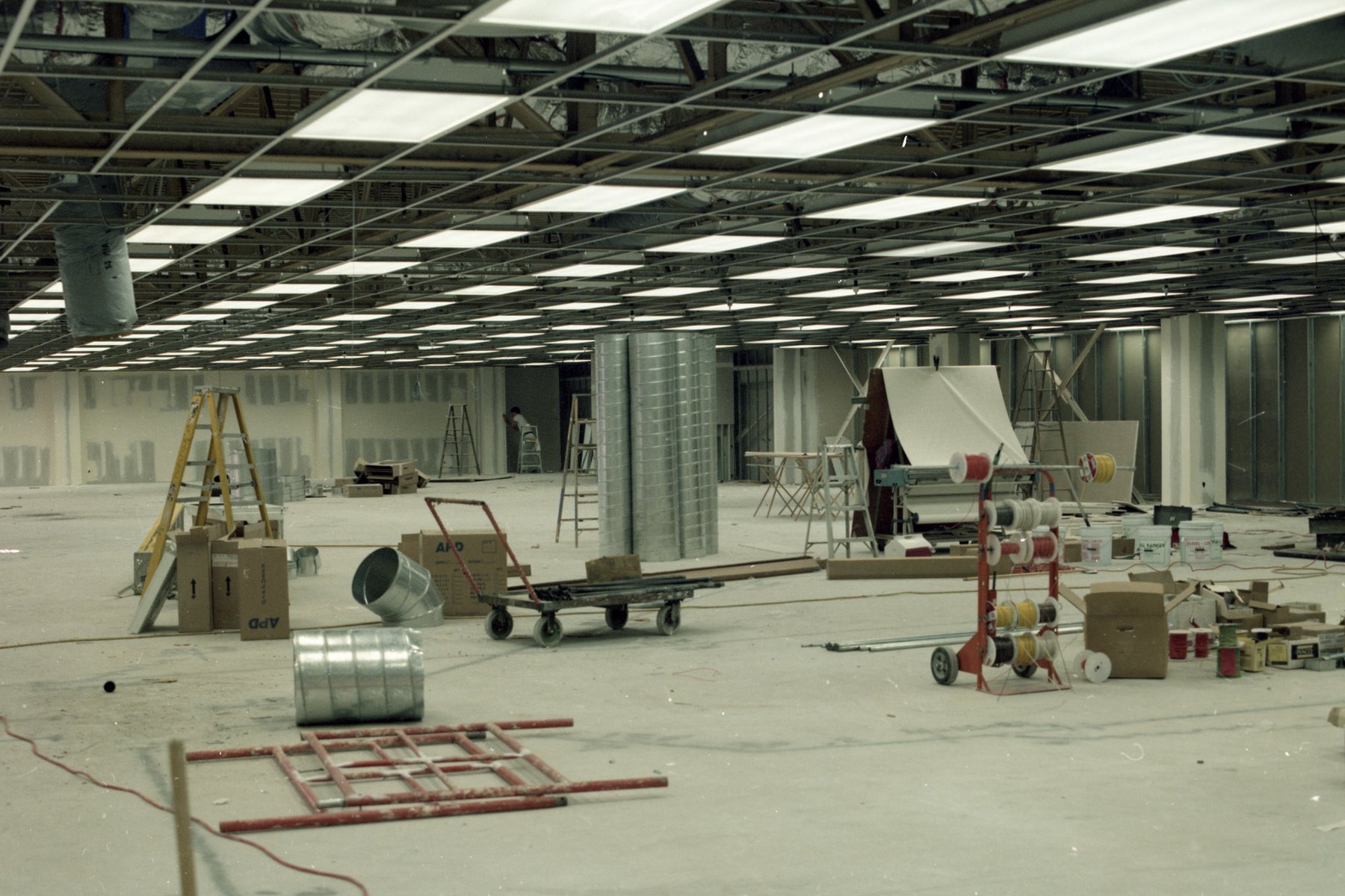 Mechanical room showing organized HVAC equipment and ductwork
